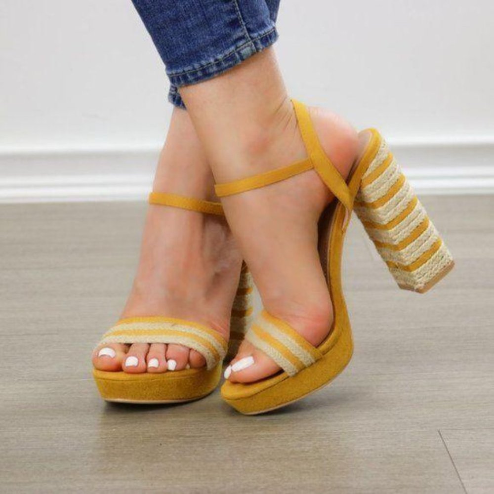 Espadrille Heel Yellow Open Toe Platform Sandal - Picture 11 of 11